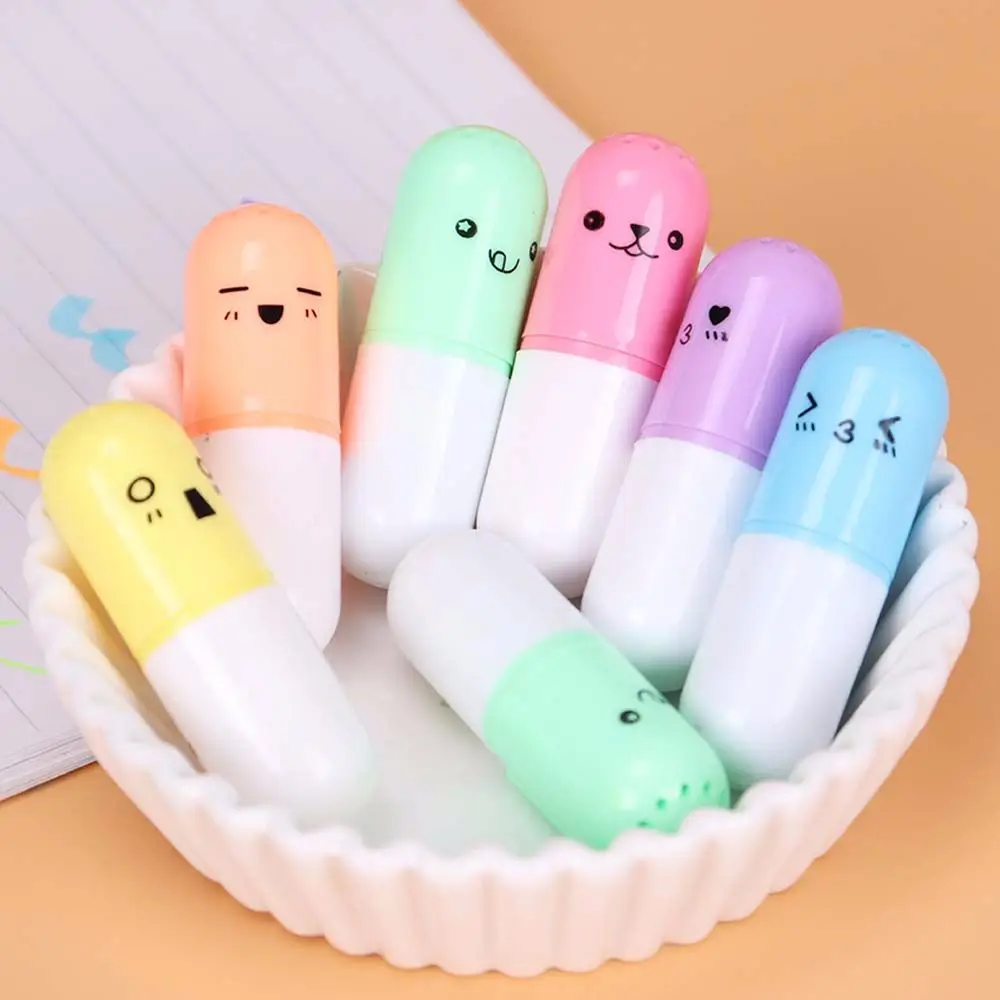 School Office Supply Stationery Drawing Highlight Mark Vitamin Pill Shape Writing Tool Marker Pen Fluorecent Pen Highlighter