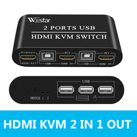 2x1HD KVM Switch 2 Port 4K USB Switch KVM 2x1 Switcher Splitter Box for Sharing Printer Keyboard Mouse KVM Switch HDMI-compatibl