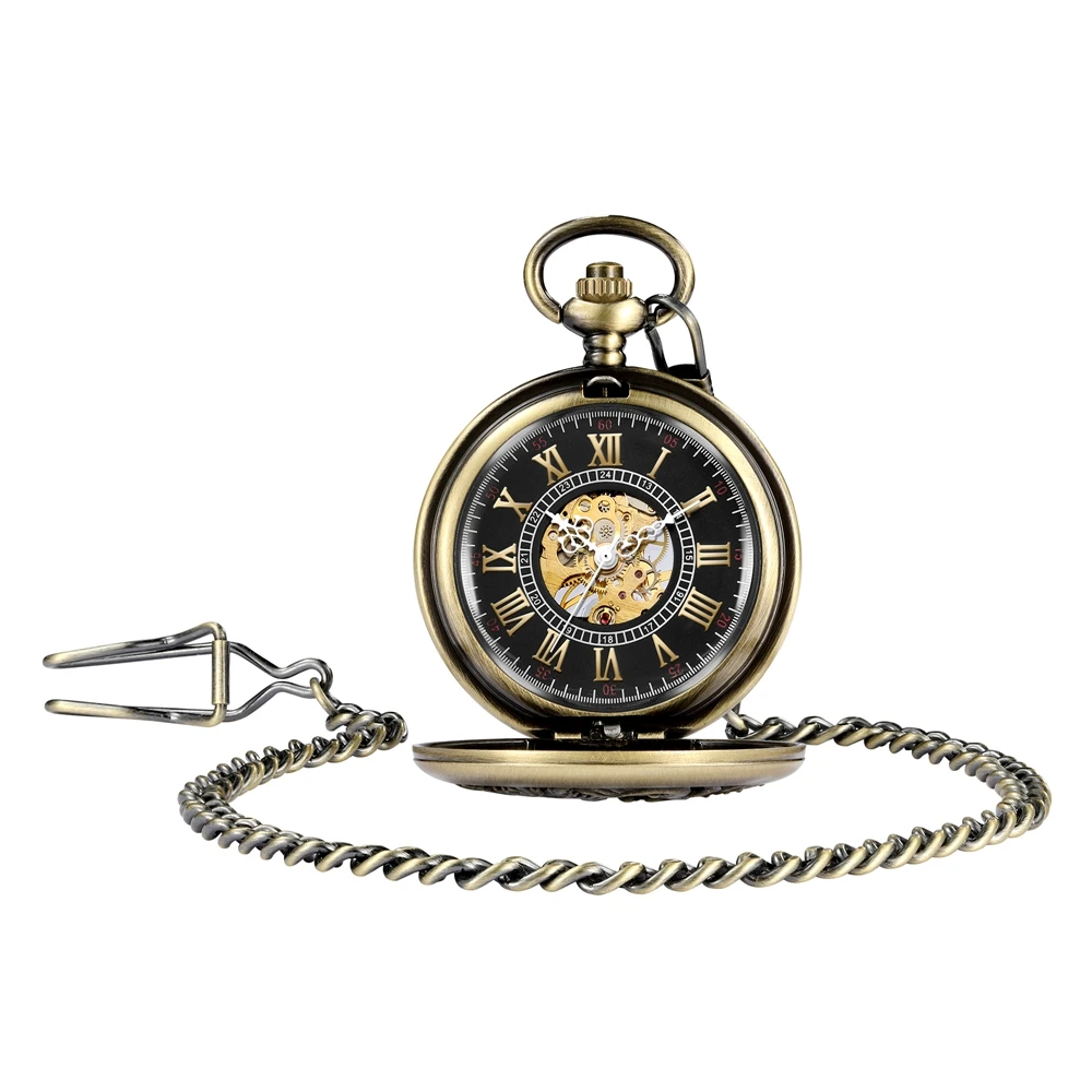 Luxurious Silver Mechanical Water Proof Pocket Watch Dragon Men Roman Numeral Reloj Flip Chain Pendant Women zakhorloge