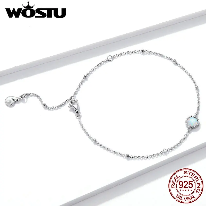 WOSTU Chain Bracelets 100% 925 Sterling Silver Gorgeous Opal Chain Women Bracelets Lobster Clasp Sterling Silver Jewelry FNB054