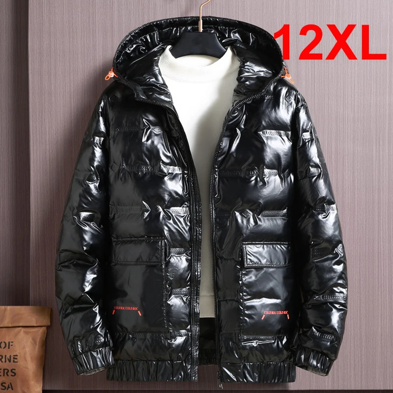 Parka de inverno brilhante masculina, casacos com capuz quente, casacos engrossados, casacos masculinos, plus size, 12XL, 11XL, 10XL