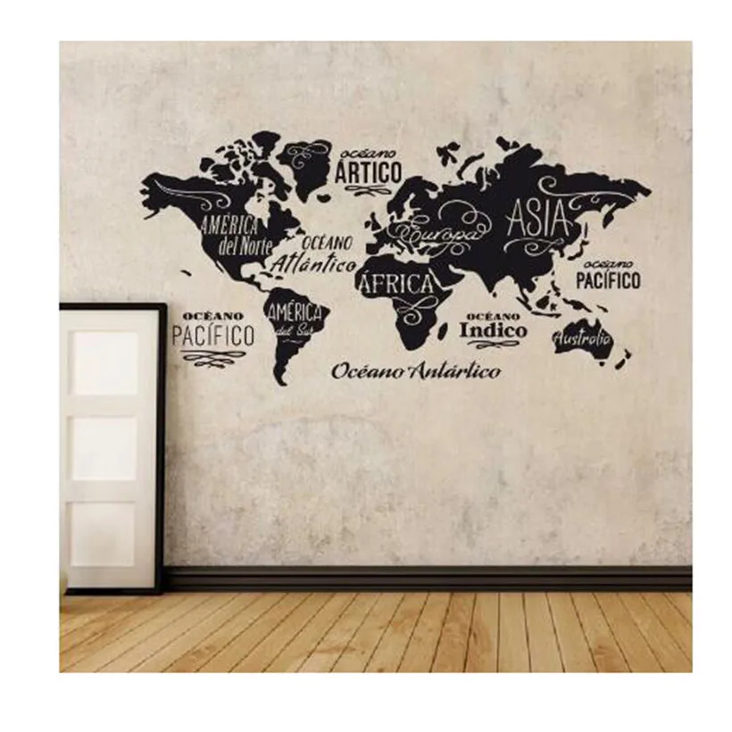 Sea Creatures And Text On the Oceania World Map Wall Stickers Spanish House Decoration Decals Home Decoration Living Room