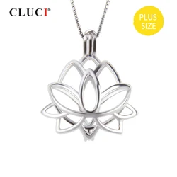 CLUCI 925 Sterling Silver Pendant Lotus Flower Charm Pendant for Women Jewelry Silver 925 Lotus Locket for 10-14mm Pearl SC365SB