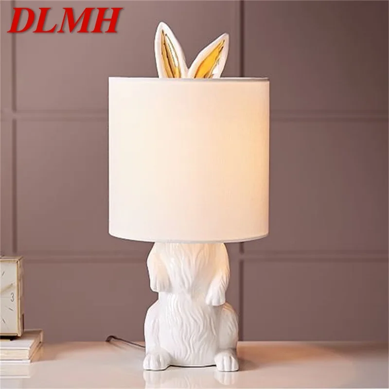 DLMH Resin Table Lamp Modern Creative White Rabbit Lampshade LED Desk Light for Home Living Room