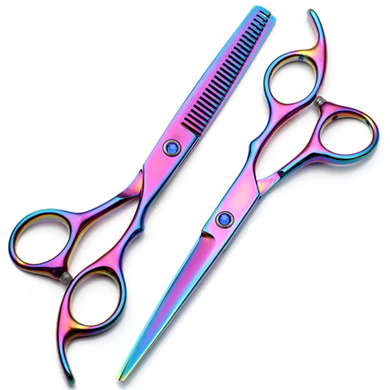 

High Quality 2 Pcs/Set Professional Rainbow Cut Hair Scissors Set Cutting Shears Thinning Barber Scissor Hairdressing Scissors