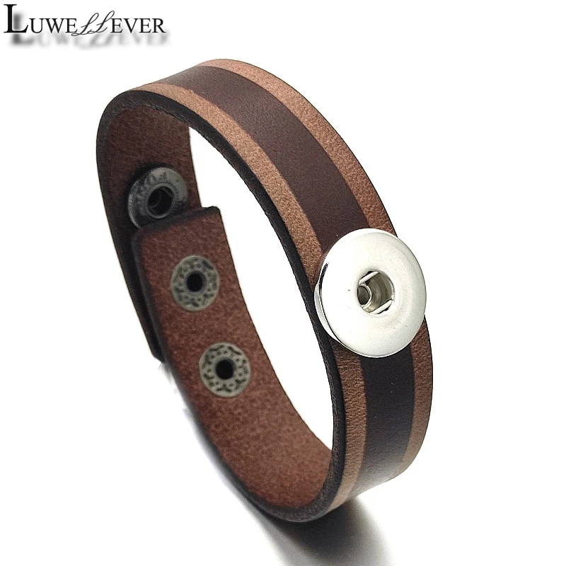 Luwellever Retro Interchangeable 138 Genuine Leather Bangle Fit 18mm Snap Button Bracelet Charm Jewelry For Women Men Gift 23cm