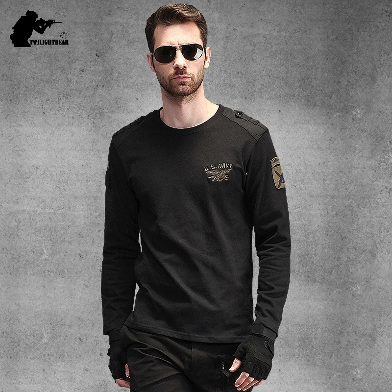 New Men's T-Shirts Long Sleeve Tees Slim Fat Soldier Embroidery Cotton T Shirt Men Clothing Casual Shirt 3XL AF7104