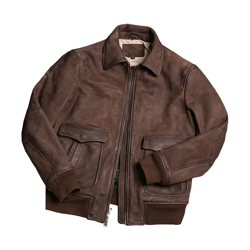 

2020 Retro Brown USAF A2 Pilot Jacket Large Size XXXL Genuine Cowhide Autumn Military Aviator Leather Coat