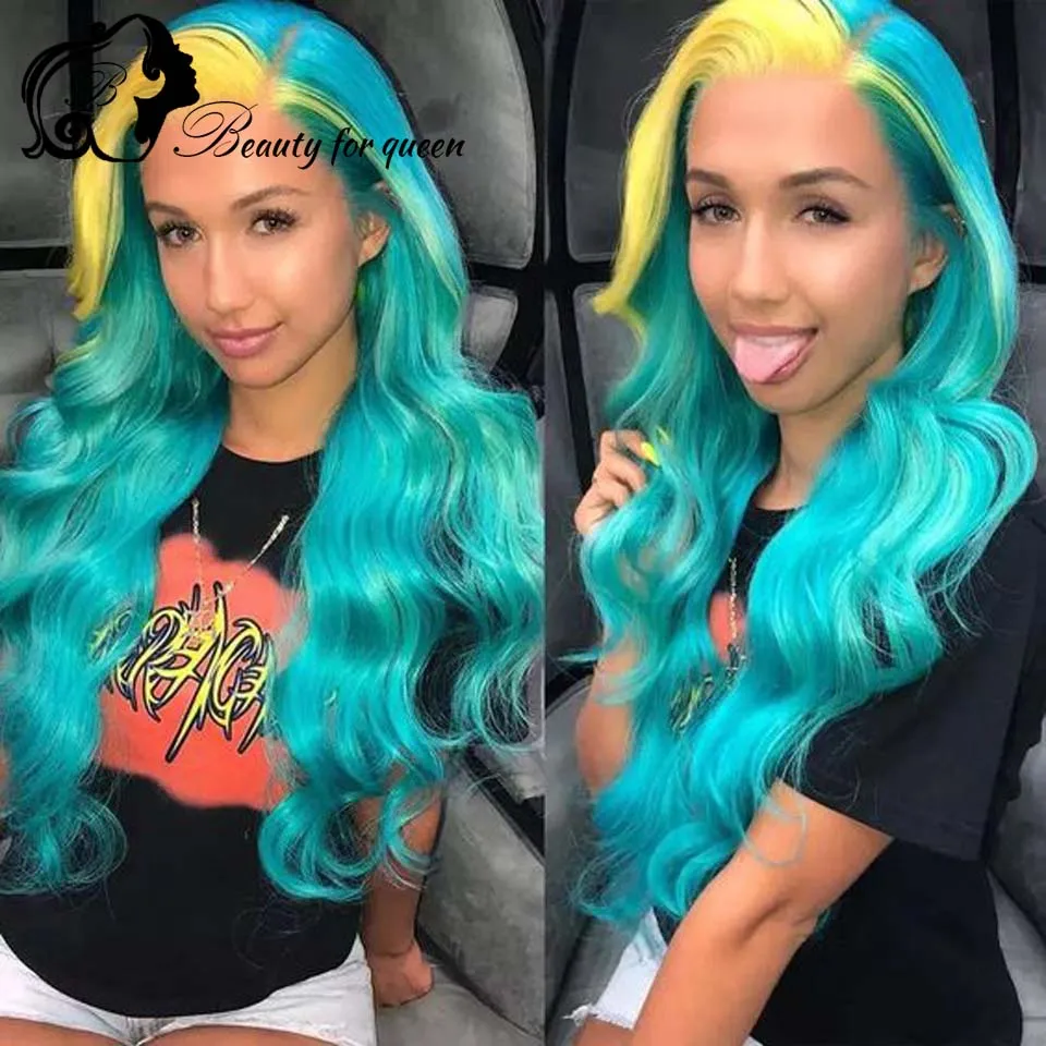 Lijmloze pruik van echt haar Omber geel blauw Braziliaanse pruik van echt haar Gekleurde lichaamsgolf 13x4 Kanten voorpruiken HD-pruiken Pruik van echt haar