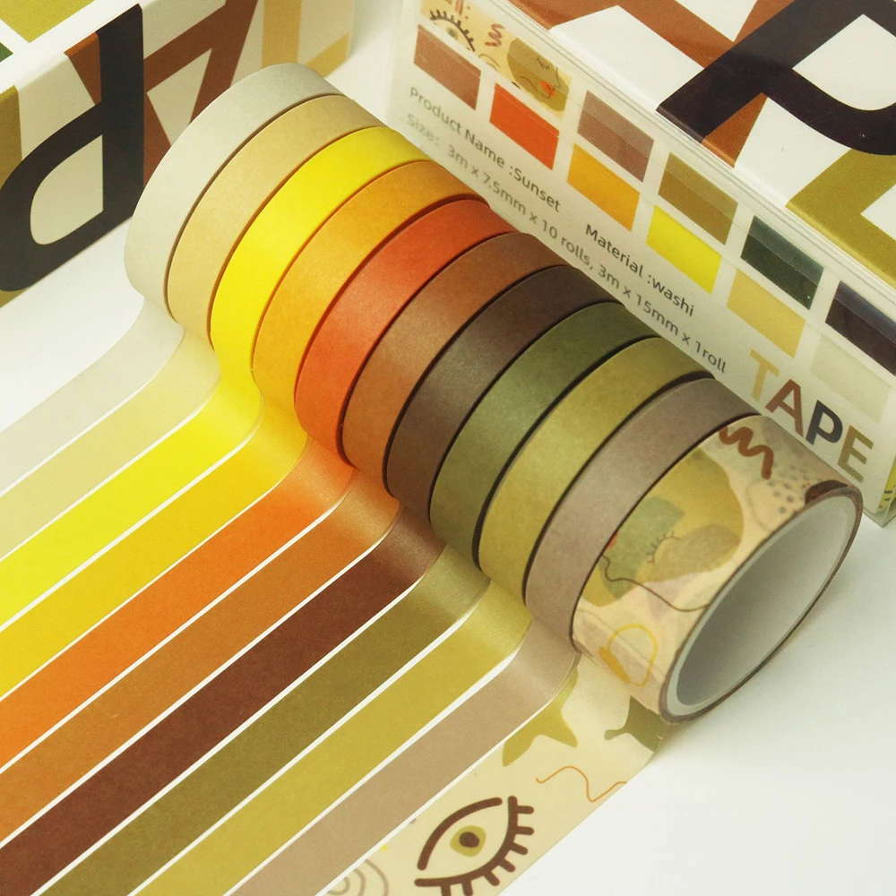 11Rolls Washi Tape Set Basic Color Masking Tape Kawaii Stationery 3m Rainbow Washitape Scrapbooking Decorative Adhesive Tape