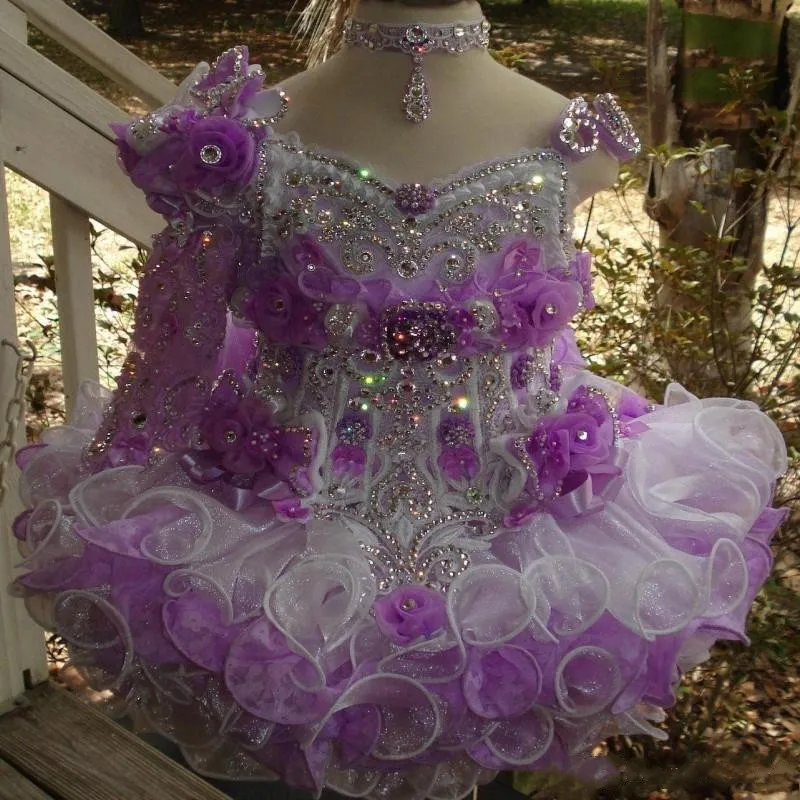 Mini Cupcake Toddler Flower Girl Dresses Beaded Rhinestones Layered Ruffles Piping Little Glitz Girls Birthday Dress