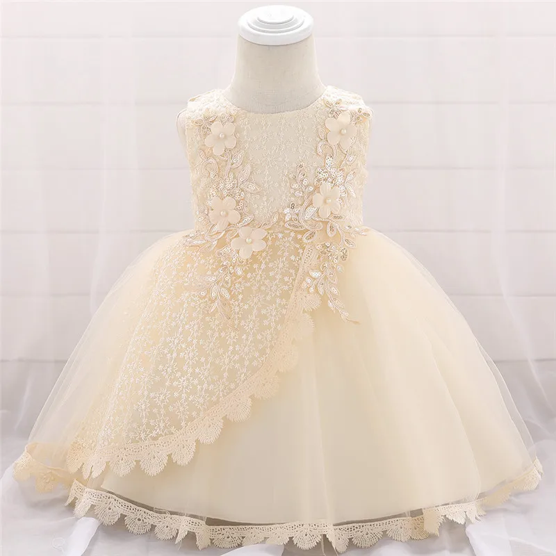 Neugeborene Brautjungfer Blumenparty Baby Mädchen Kleid Eleganter Taufe 1. Geburtstag Tüll Kinderkleider für Mädchen Hochzeit Abendkleid