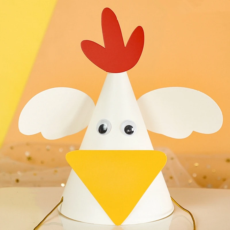 5pcs Farm Animals Paper Hat DIY Birthday Party Decor Kids Children Props for Outdoor Activities Rabbit Sheep Chick Conical Cap view 5