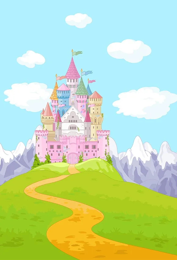 

Cartoon castle photography backgrounds vinyl Fotografia blue sky green photo backdrops for photographer studio props lv-307