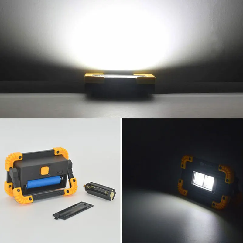 LED Flood Light 10W Worklight Projector Reflector LED COB Work Light Spotlight Outdoor Camping Emergency Light+18650+USB Cable