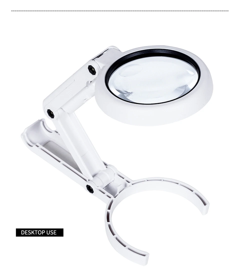 Tragbare Handlupe mit LED-Leuchten, faltbare Desktop-Lupe zum Lesen von Zeitungen, Lupe, Reparaturwerkzeug – Detail 3