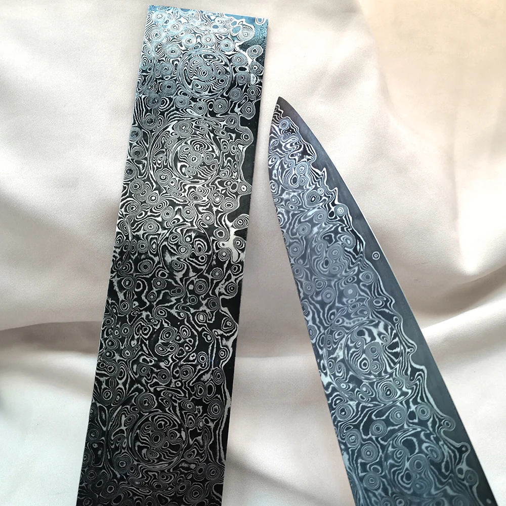 320MM Length Damascus Steel Billet Plate Sheet Bar Sandwich Knife Making Blade Blank Material   Has Been Heat Treatment