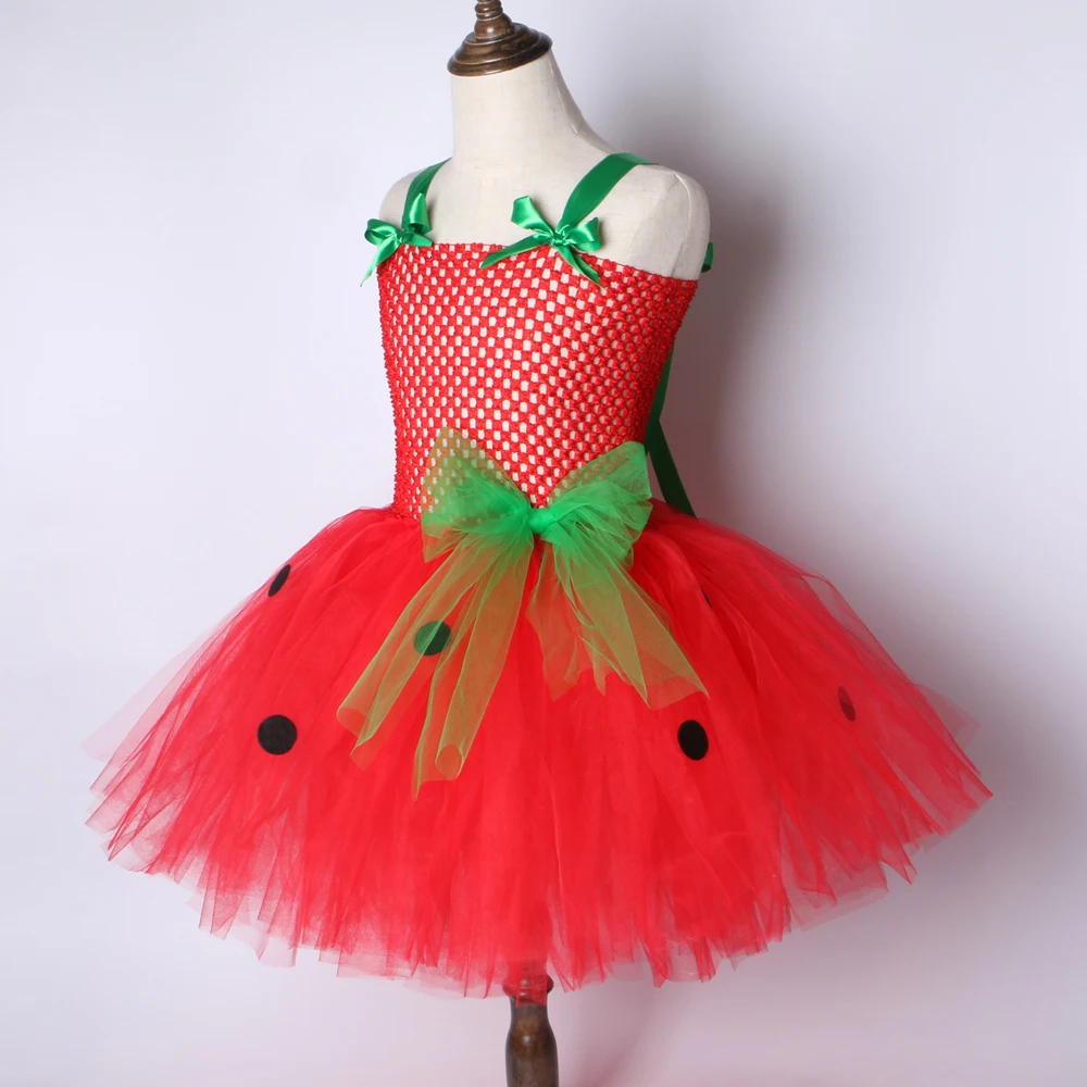 Girls Patry Dance Princess Costume Red Tutu Dress Girls 0-12Y Strawberry Design Baby Tutu Dress Birthday Clothing Children