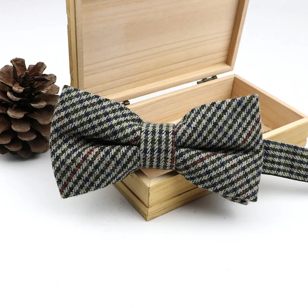 High Quality Men\'s Wool Cotton Adjustable Bow Tie Cravats Wedding Business Butterfly Solid Plaid Bowtie Clothing Accessories