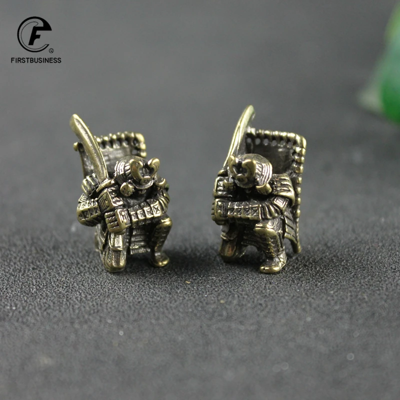 Brass Japanese Samurai Miniatures Figurines Knife Bead Handmade Woven Lanyard DIY Keychain Pendant Jewelry EDC Paracord Hangings