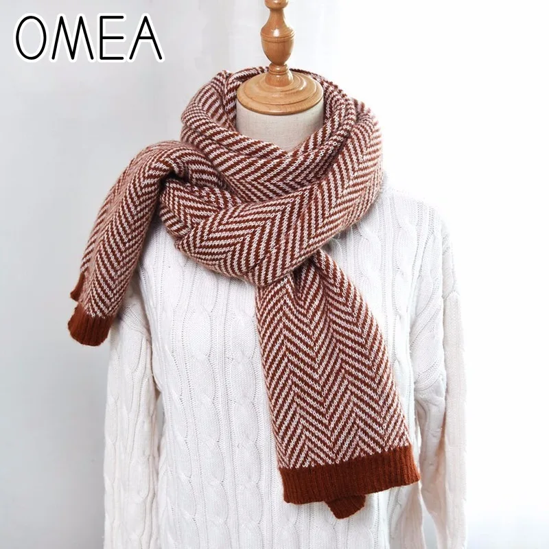 OMEA 2019 Cashmere Scarf Winter Accessories Herringbone Wool Scarf Women Knitted Shawls and Wraps Blanket Scarf Luxury Thickened