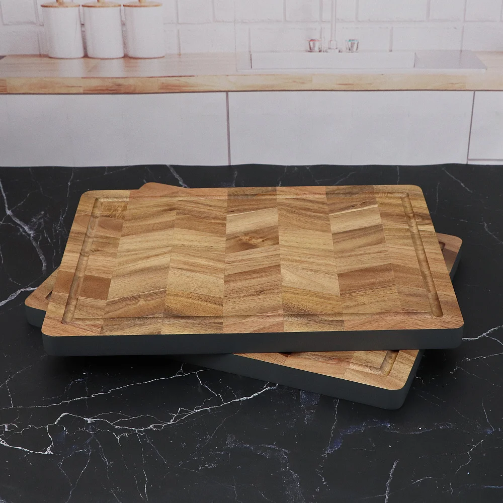Jaswehome Acacia Double-sided Wooden Cutting Board Large Wood Chopping Block With Grooves Kitchen Cheese Board Serving Platter