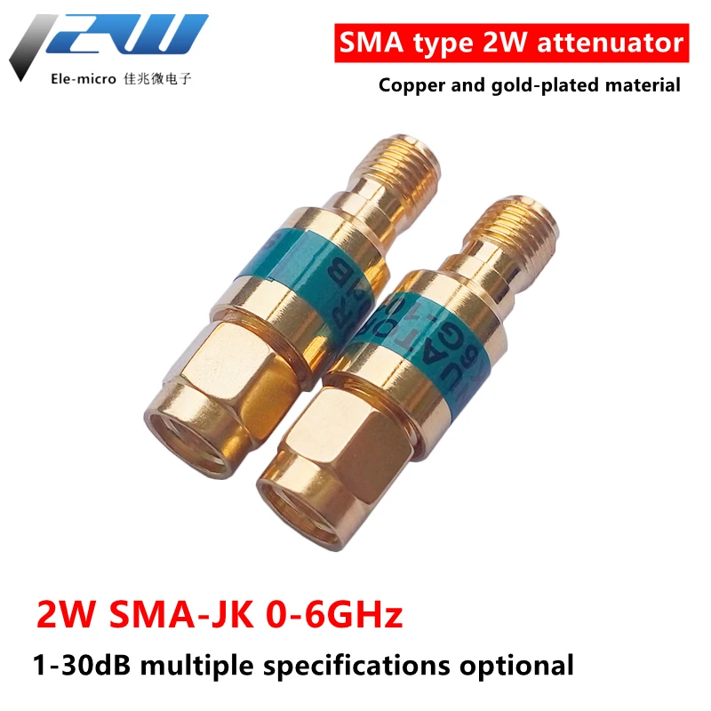 1 szt. 2W DC-6GHz SMA męski na SMA żeński koncentryczny tłumik RF, tłumik 1/2/3/5/6/10/15/30db, stałe złącza SMA pozłacane