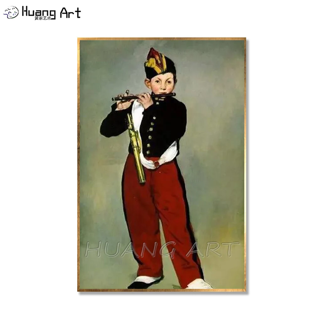 Hand-painted Edouard Manet Imitation Painting on Canvas Boy Playing the Fute Wall Pictures for Home Decor Portrait Oil Painting