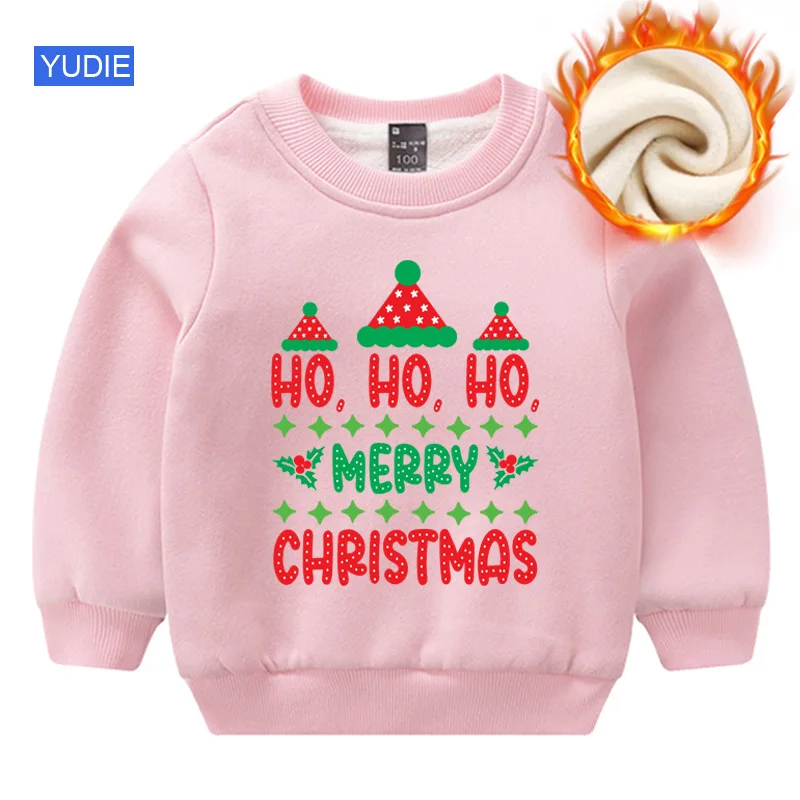 Girls Hoodies Christmas Matching Outfits Warm Children Clothing Sweatshirt Plus Velvet New Year Sweater Believe Adult Kids Gift