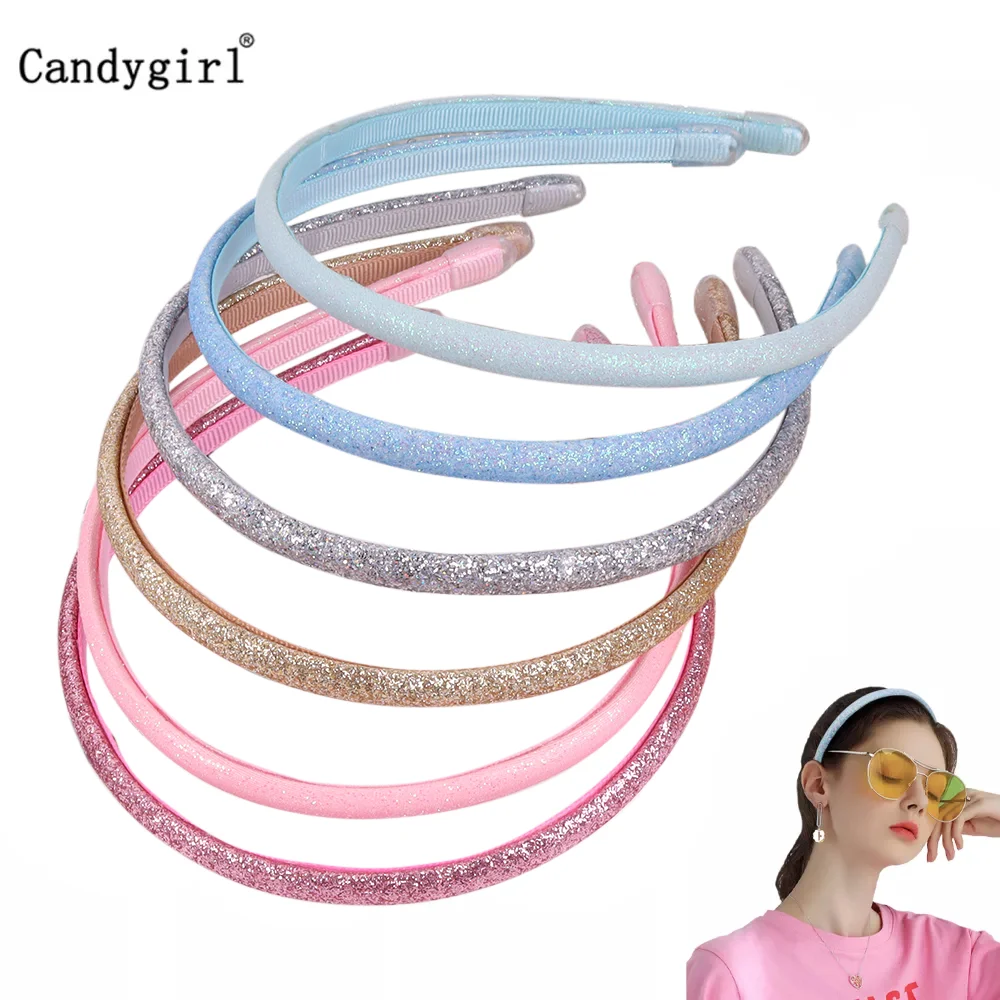 Candygirl, 6 шт., блестящая Блестящая лента для волос для девочек, мягкая противоскользящая Женская Бриллиантовая однотонная Блестящая лента для рукоделия