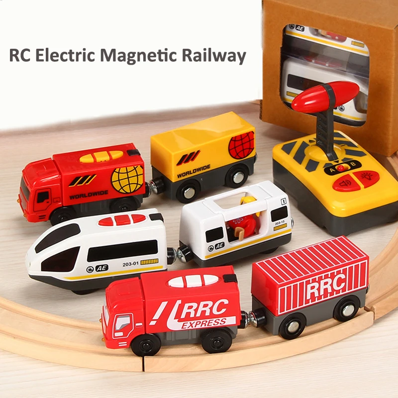 

RC Electric Magnetic Railway Toys with Light and Sound Compatible for Brand Wooden Tracks Rail Car Toys for Children Gift
