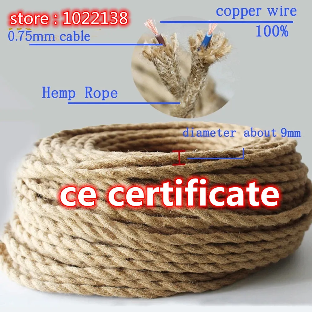 Beige 5/10/20 Meters Vintage Electrical Wire Hemp Rope Woven Textile Wire Twisted Cable Braided Wire Retro Pendant Light Line