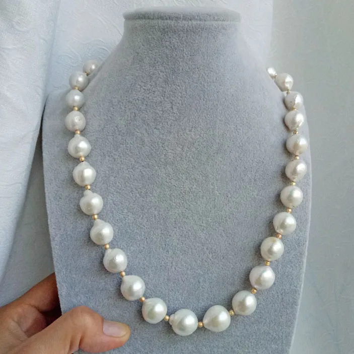 WHITE freshwater pearl reborn pearl near round 9-13mm necklace 43cm  nature FPPJ wholesale beads