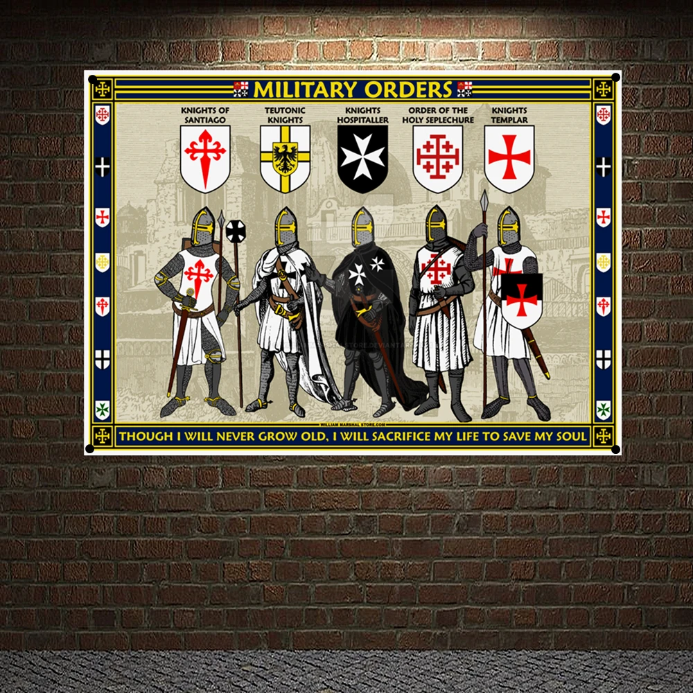 

Medieval Warrior Knights Templar Armor Posters Vintage Crusader Banners Flags Canvas Painting Wall Hanging Home Decoration Q1