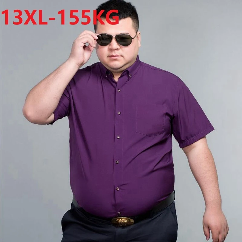 

summer men large size 8XL 10XL 12XL shirt short sleeve high quality dress shirts office formal business Interview shirt pockets