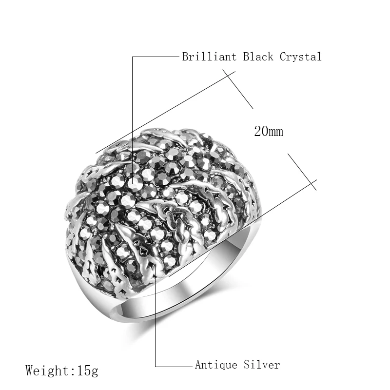 Kinel 2020 Steampunk Punk Crystal Big Ring Fashion Antique Silver Color Vintage Wedding Women\'s Rings Jewelry Drop Shipping