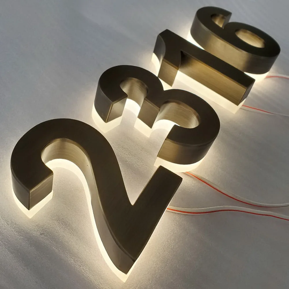 Groothandel Zilveren Geborsteld Reverse-Lit Geschilderd Rvs Led Kanaal Brief Nummer Met Witte Acryl Terug Warm Licht