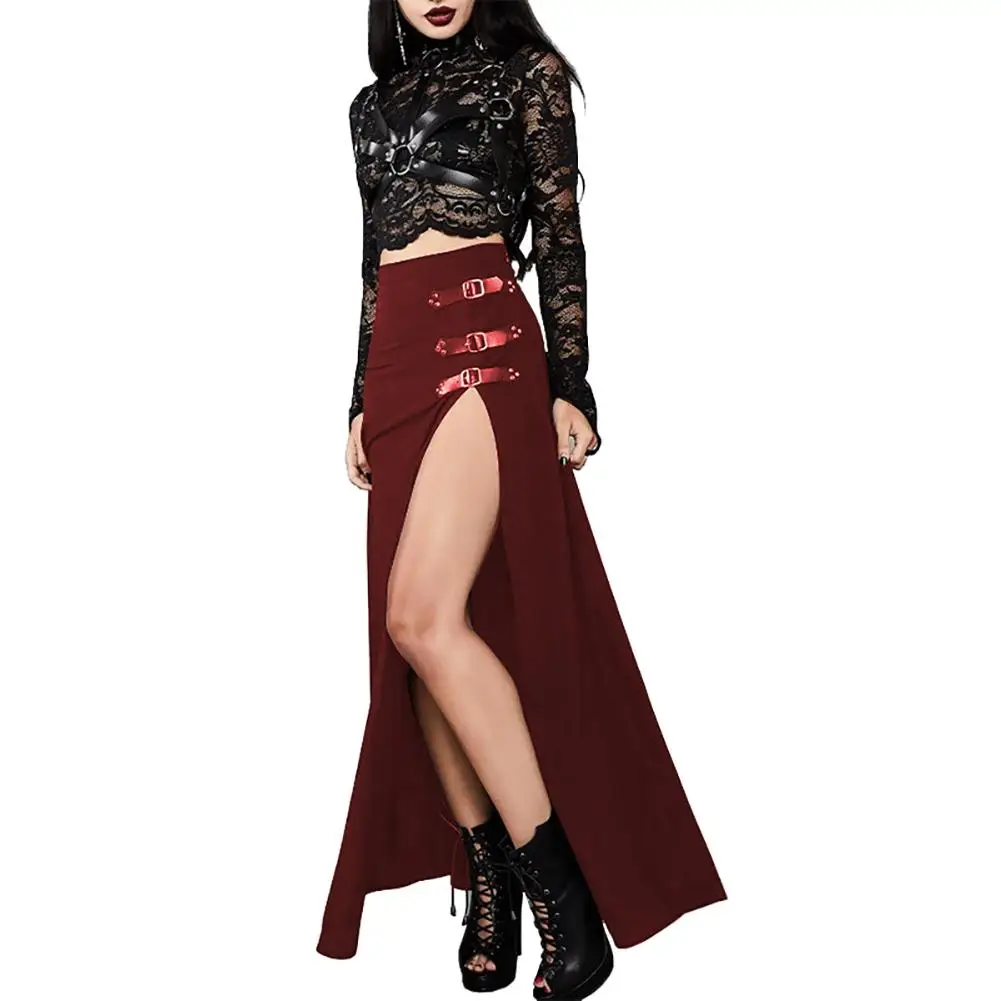 Gothic Solid Long Maxi Skirts Women High Waist Solid Side Slit Skirt 2021 Summer Spring Sexy Skirt E girls Ladies Streetwear