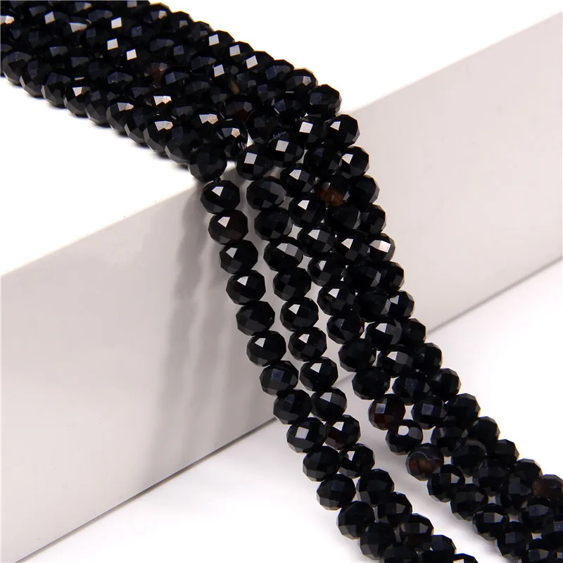 Abacus Faceted Bead Natural Black Spinels Gem Beads Stone 4*6MM Flat Round Bead For Jewelry Making DIY Handicraft Beads Bracelet