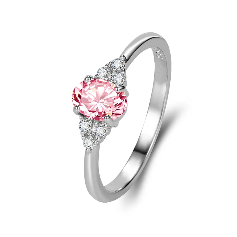 Trendy 925 gioielli in argento anello forma ovale zircone rosa pietra preziosa anelli per le donne ragazza accessori per feste di fidanzamento di nozze