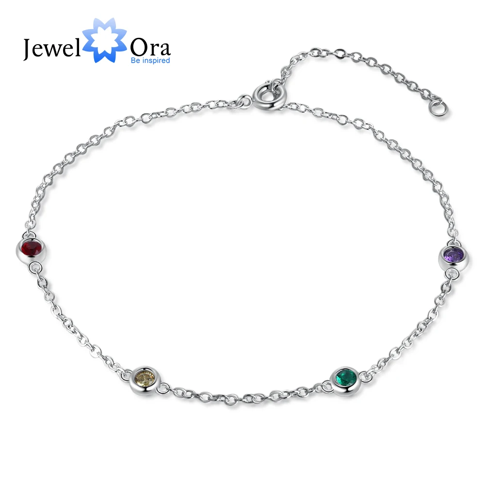 JewelOra Customized 2-4 Birthstones Bracelet for Women Personalized Chain Bracelets Custom New Year Gift for Girlfriend