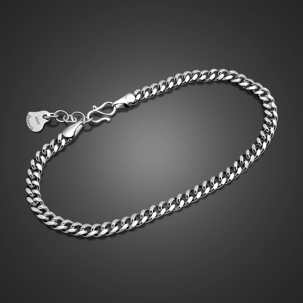 

High quality man whip chain bracelet. Fashion solid 925 silver For Men & Boys.4MM 20cm sterling silver bracelet jewelry