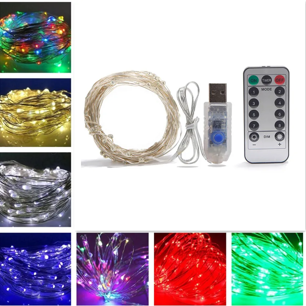 

USB 5V LED Warm White String Lights Waterproof 10M 100LED Fairy LED Christmas Light Sliver Wire Party wedding Holiday with Remo