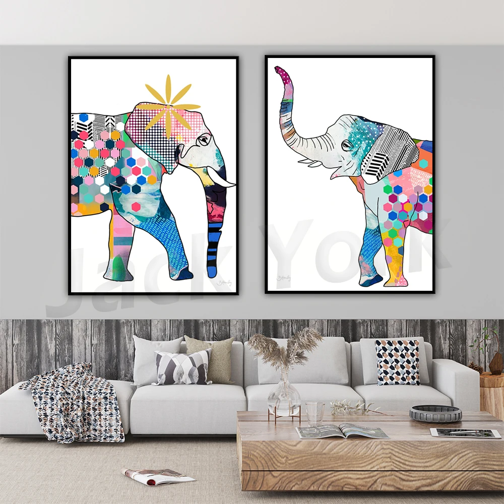 Elephant poster, perfect pair prints, girls bedroom decor, nursery art print, colourful kids prints, pretty girls art