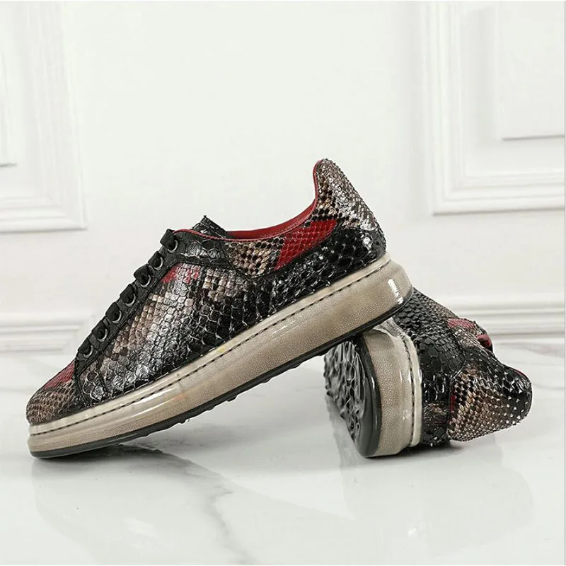 Big Discounts 2021 NEW real snakeskin casual shoes luxury mens sport sneakers python leisure flats Fluorescent sole moccasin 44