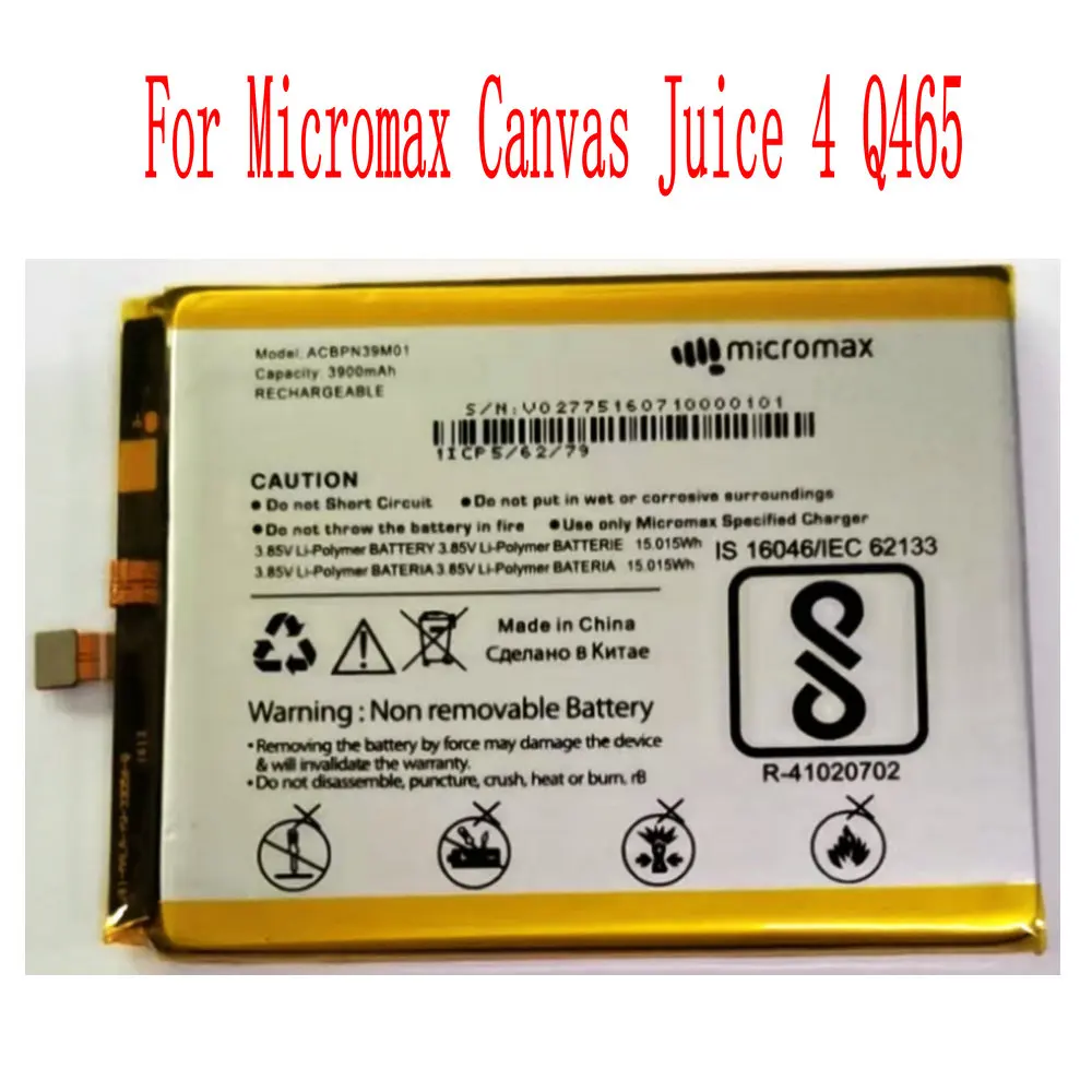 Brand New Original 3900mAh ACBPN39M01 Battery For Micromax Canvas Juice 4 Q465 Mobile Phone