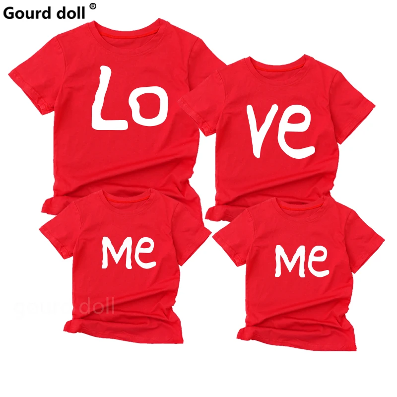 Family Matching Clothes Family Look Cotton T-shirt LO VE ME  Letter Fun Print Couple Tops Short sleeve T-shirt  Boy Girl Clothes