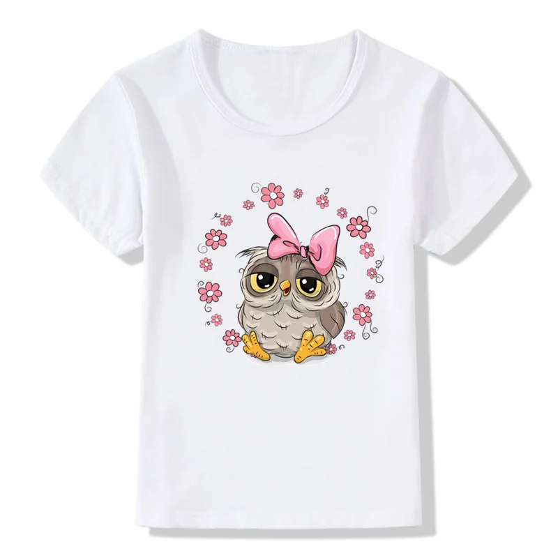 Summer Kids Birthday T shirt Cute Owl Cartoon Print Funny T-shirts Baby Girls Boys Short Sleeve Clothes Children Tops,HKP5391