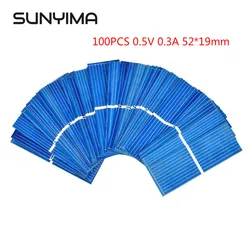 SUNYIMA 100PCS 0.5V 0.3A 52*19mm Painéis Solares Policristalinos Mini Módulo de Célula Solar DIY Painel Fotovoltaico Carregador de Bateria