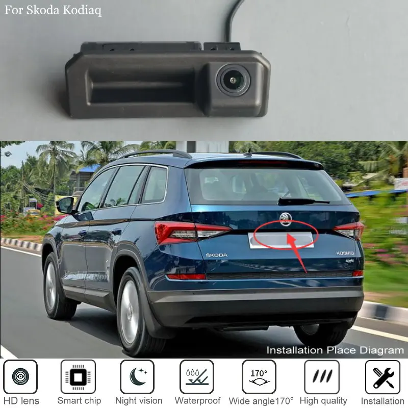 Car Rear View Camera For Skoda Kodiaq Karoq Kamiq Rapid Superb Fabia 3 2017 2018 2019 HD CCD Back Up Parking Camera Trunk Handle